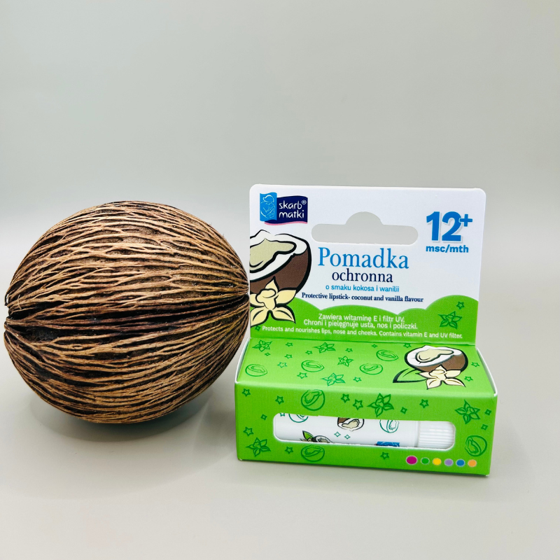 Pomadka ochronna o smaku kokosa i wanilii dla dzieci - Skarb Matki